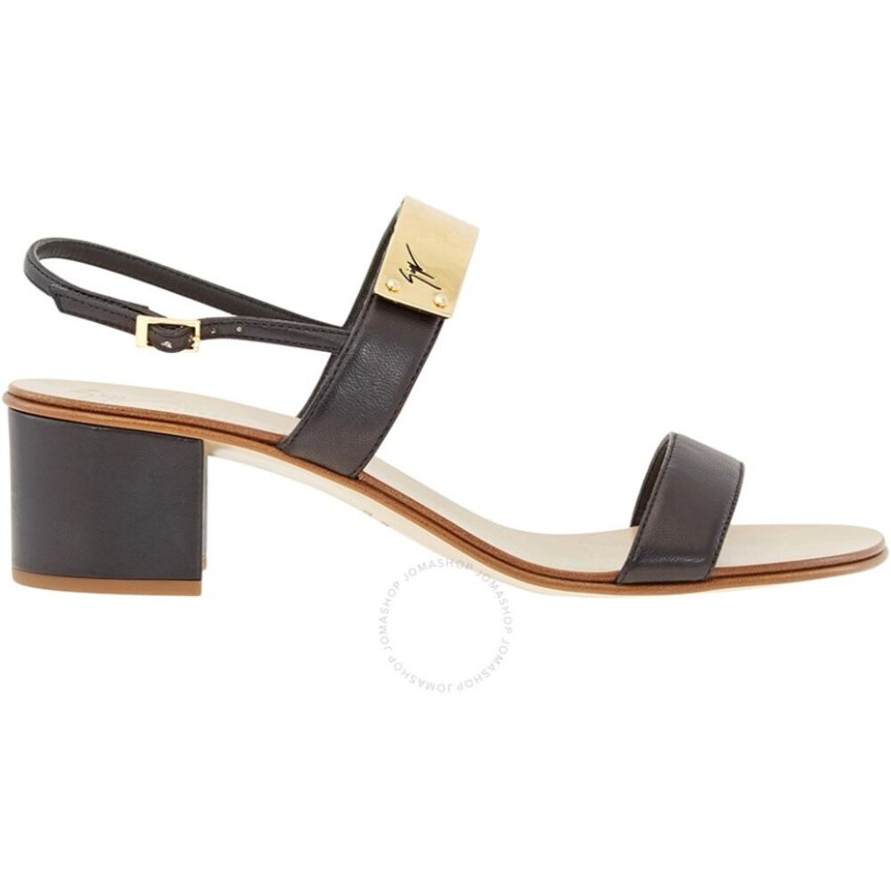 GIUSEPPE ZANOTTI black leather silver hardware strappy chunky block heel sandals